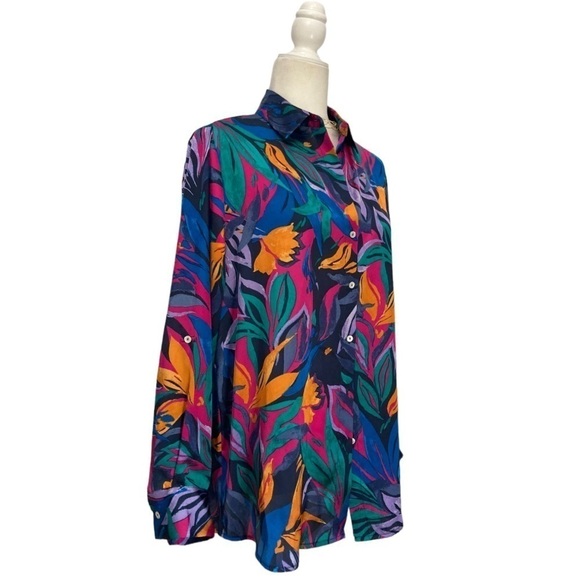 Harper + Blair London Long Sleeve Blouse NWT in Bold Tropical Print - Picture 3 of 13